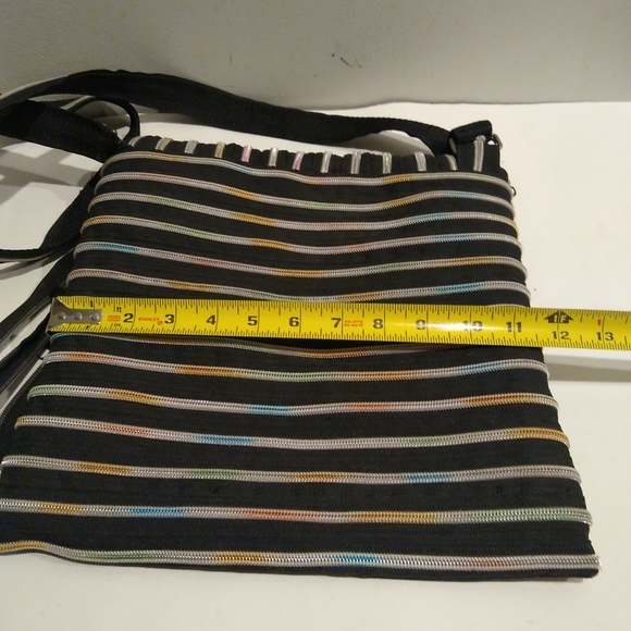 Messenger Multi Zippered Crossbody Fold Over Purse Black Rainbow Adjustable Bag - Picture 14 of 14